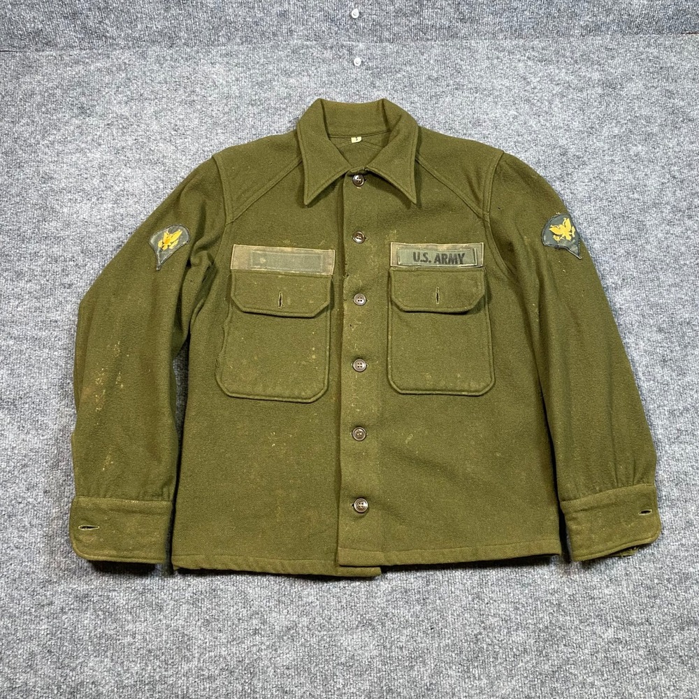 Vintage US Army Wool Field Shirt Jacket Korean War Era Olive Drab Green Small